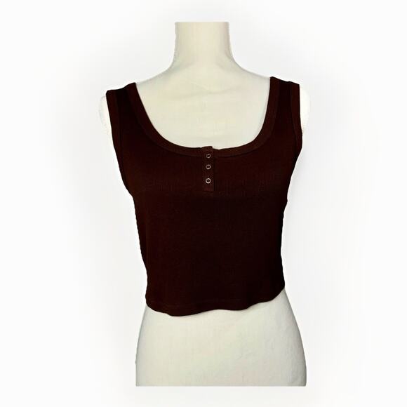 No Boundries Women Med 8-10 Chocolate Brown 3 Snap Neck Crop Wide Strap Tank Top - Picture 1 of 6